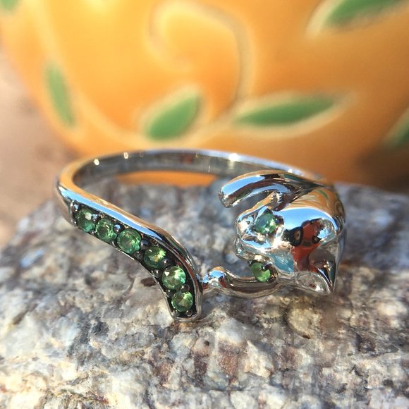 Genuine Tsavorite 925 Wraparound Cat Ring Sterling Silver Green Garnet Sz 6 or 9 - Picture 5 of 14